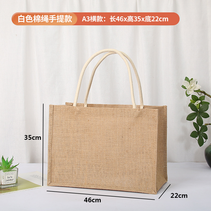 En stock bolsa de lino logotipo imprimible yute bolso de compras Muji en blanco DIY bolso de yute pintado a mano