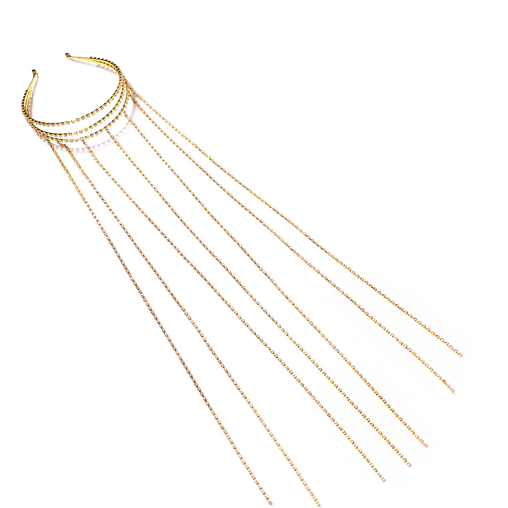 Temperamento europeo y americano de perforación de flash multicapa de alta sensación de diamante bordilla trenzada cadena de cabello accesorios de novia banda de cabeza