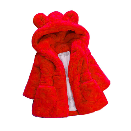 2024 New Women's Children's Wool Sweater Children's Faux Fur Cotton Coat with Ear Flaps and Thicker Cotton Jacket