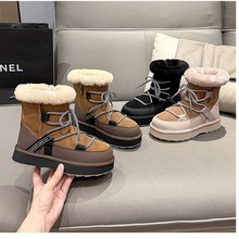 2025冬季新款厚底圆头增高雪地靴女真皮时尚加绒加厚保暖短靴棉鞋