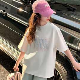 儿童T恤字母印花短袖女童夏季中小童潮T可爱韩版宽松圆领半袖上衣