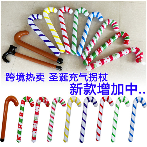 New 6-color Christmas inflatable cane, candy-colored inflatable cane, Christmas event gift wholesale cane
