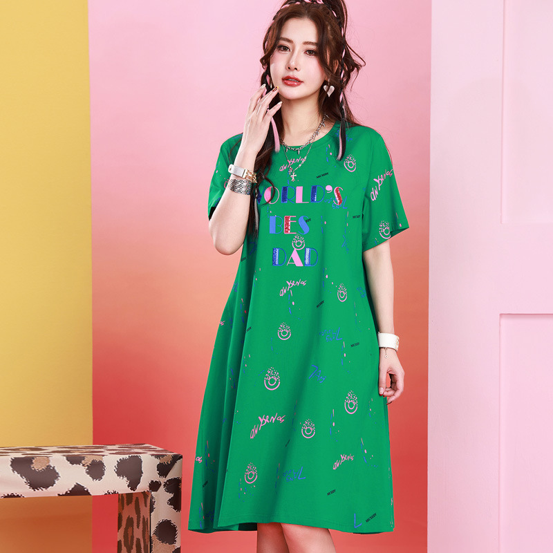 Thirteen-Line Wholesale Plus-Size Women's Clothing, New Summer Printed Dress, Short-Sleeve, High-End, Fashionable, Loose Casual Dress Thirteen-Line Wholesale Plus-Size Women's Clothing, New Summer Printed Dress, Short-Sleeve, High-End, Fashionable, Loose Casual Dress
