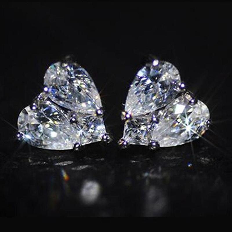 Simple Heart-shaped Inlaid Zircon Copper Earrings Wholesale display picture 1