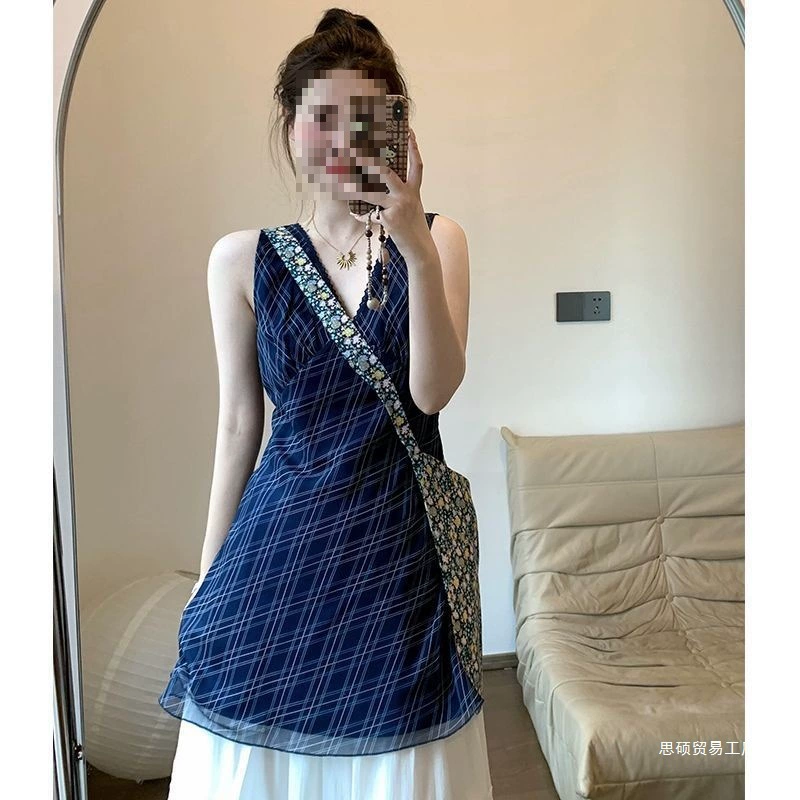 Сладкий стильный клетчатый жилет без рукавов с воротником, топ, женский белый костюм с юбкой, летняя универсальная юбка, комплект из двух предметов