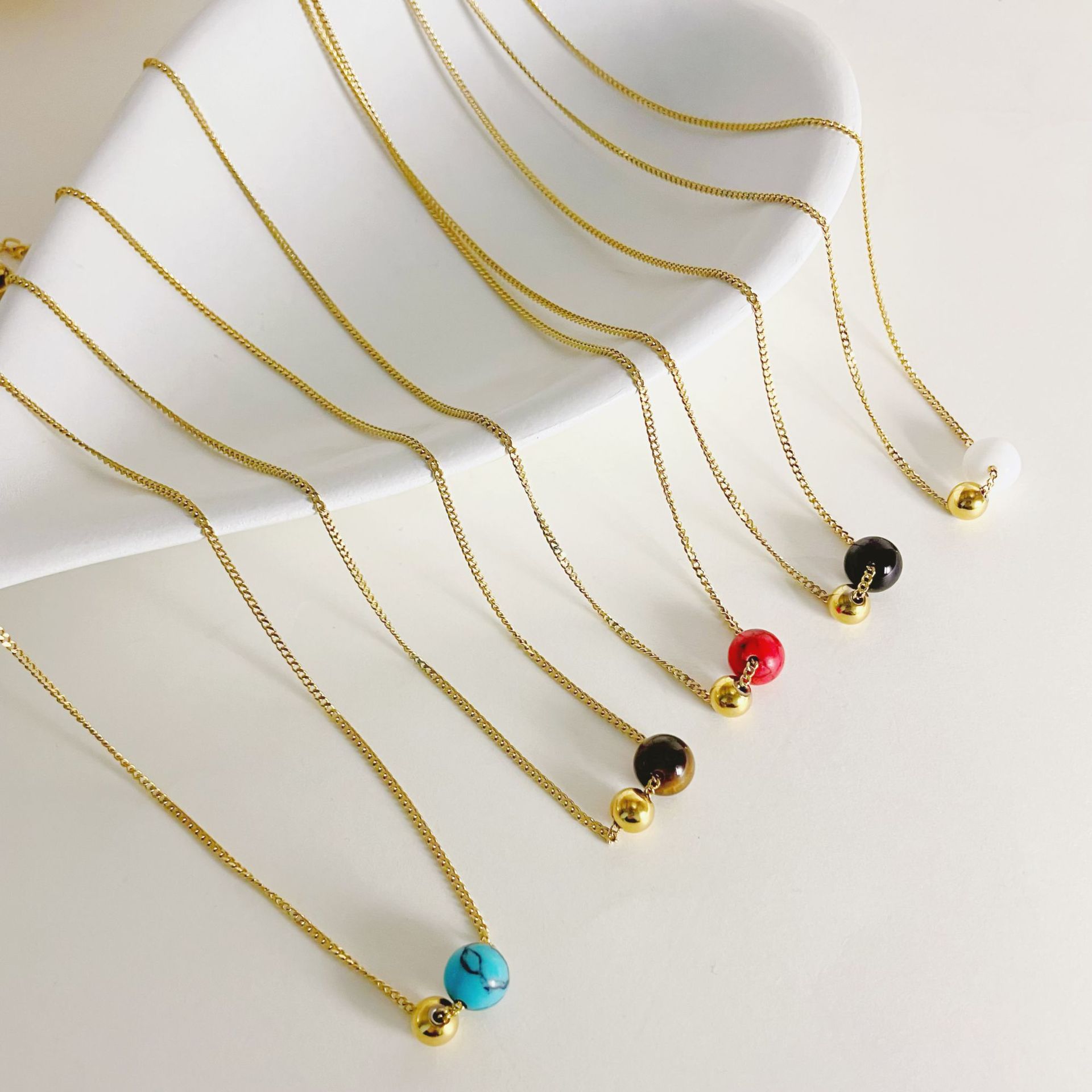 Fashion Geometric Stainless Steel Inlay Natural Stone Necklace 1 Piece