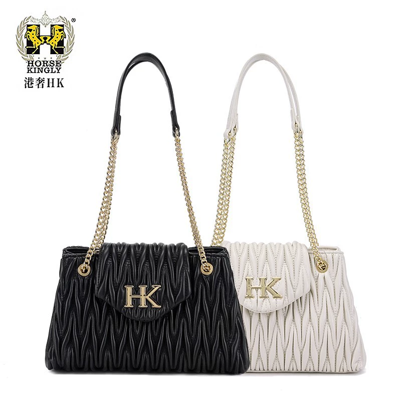 Horse Kingly, новая женская сумка на весну и осень, модная плиссированная женская сумка с вышивкой, 1078, подарочная коробка, черная