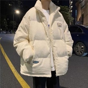 Corduroy men's New embroidered bear winter lambswool coat fleece-lined thickened fashion brand trendy handsome couple Cotton