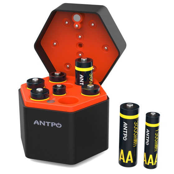 No. 5 Aa/Aaa Direct Charging Lithium Battery 8-Slot Smart Charging Compartment Flip Charger C Port Fast Charging Factory Direct Sale