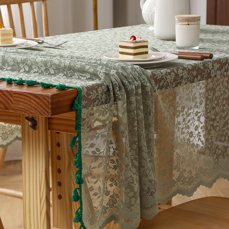 法式小花流苏桌布ins风田园小清新提花蕾丝桌布拍照背景餐桌布艺