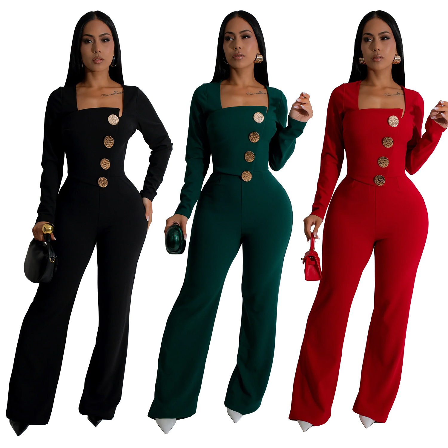 C7201 Cross-border AliExpress Amazon Pantalones de brazo de manga larga para mujer de moda europea y americana Mono delgado de color sólido