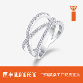 圆形莫桑石跨境欧美亚马逊现货S925纯银闭口浑身全D色莫桑女戒