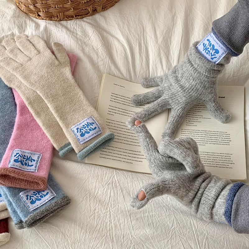 Pantalla táctil caliente color de punto de lana guante de cinco dedos color personalizado material guante personalizado