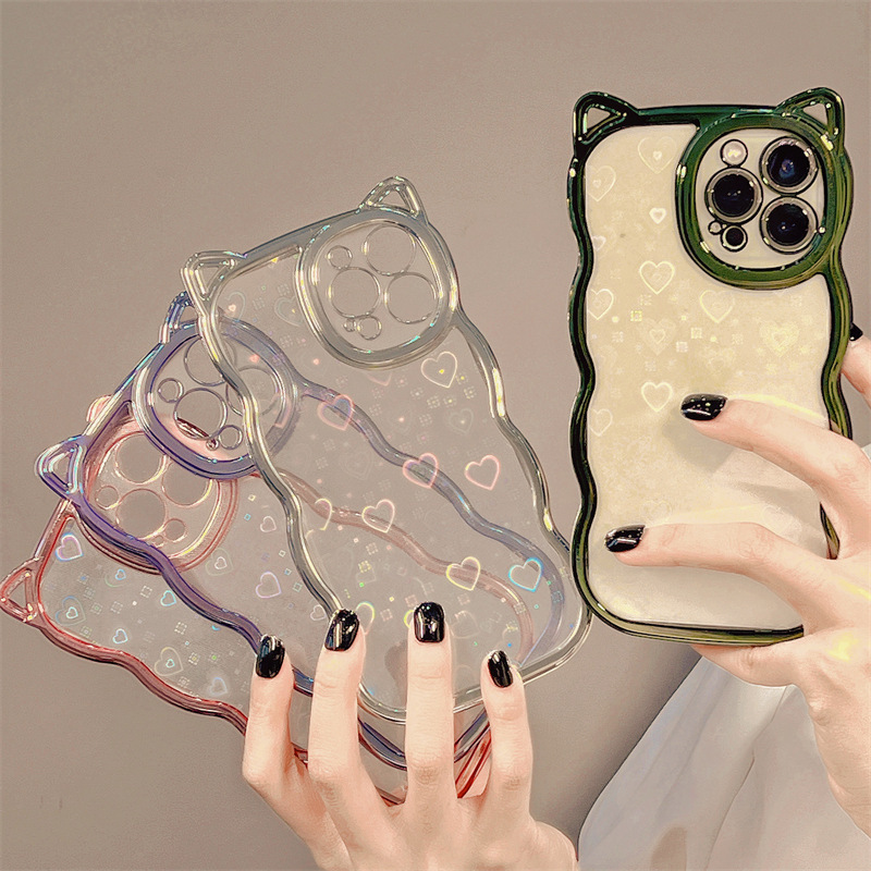 Laser Heart Electroplated Cat Ears Suitable for iPhone 17 Pro Max Apple 16 Phone Case 15 Women's 14 Anti-Fall Soft Case Laser Heart Electroplated Cat Ears Suitable for iPhone 17 Pro Max Apple 16 Phone Case 15 Women's 14 Anti-Fall Soft Case