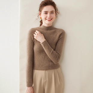 Women's Half-neck Cashmere Knitted Base Shirt Long-sleeved Sweater Slim-fit Slimming All-match Comfortable Soft Skin-friendly Simple