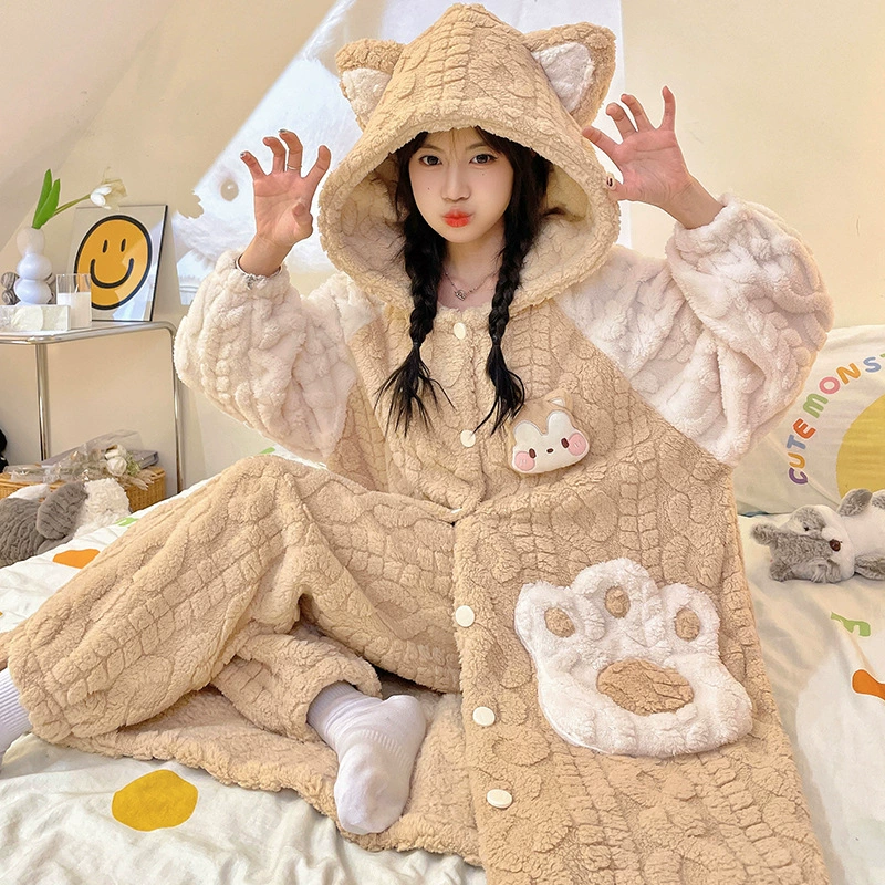 Халат из кораллового велюра, тёплый фланелевый комплект, домашняя одежда