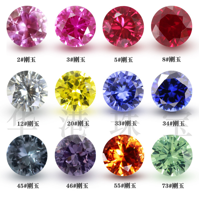 Round 2# 3# 5# 8# 34# red White blue green yellow orange corundum synthetic red sapphire bare stone artificial ring