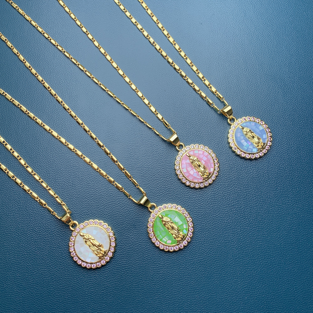 Fashion Portrait Copper Inlay Shell Zircon Pendant Necklace 1 Piece