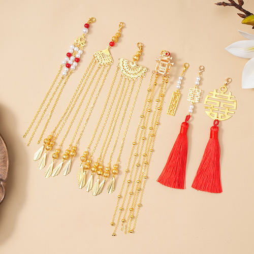 Gothic-style bride's fan tassel pendant, wedding auspicious fan earring, Hanfu head ornament hairpin, semi-finished accessories