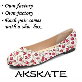 2025新款樱桃纹女鞋平底舒适单鞋春季休闲鞋子