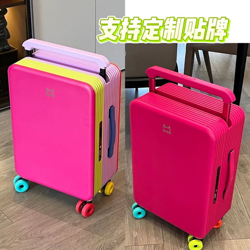 Factory Direct Sale Rainbow Suitcase Pure Pc Hard Shell Plastic Frame Dopamine Color DIY Suitcase Color-Blocking Trolley Case