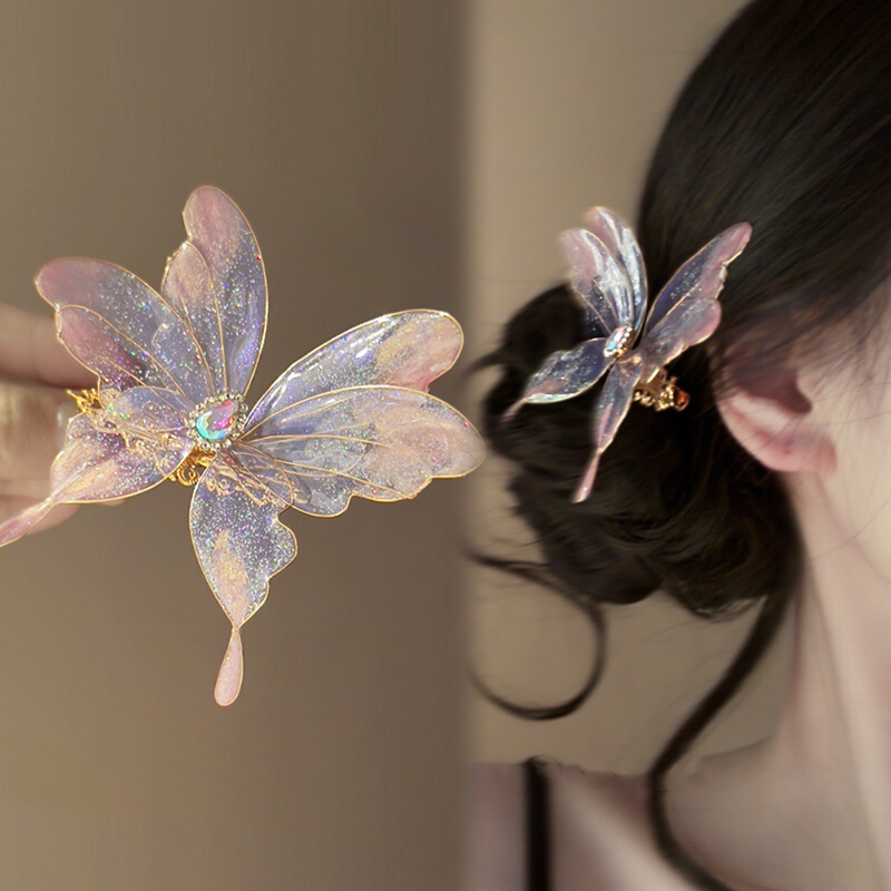 2025 New Arrival Butterfly Dream Super Fairy New Chinese Retro Heat Shrinkable Butterfly Hairpin Niche Design Elegant Hanfu Side Clip