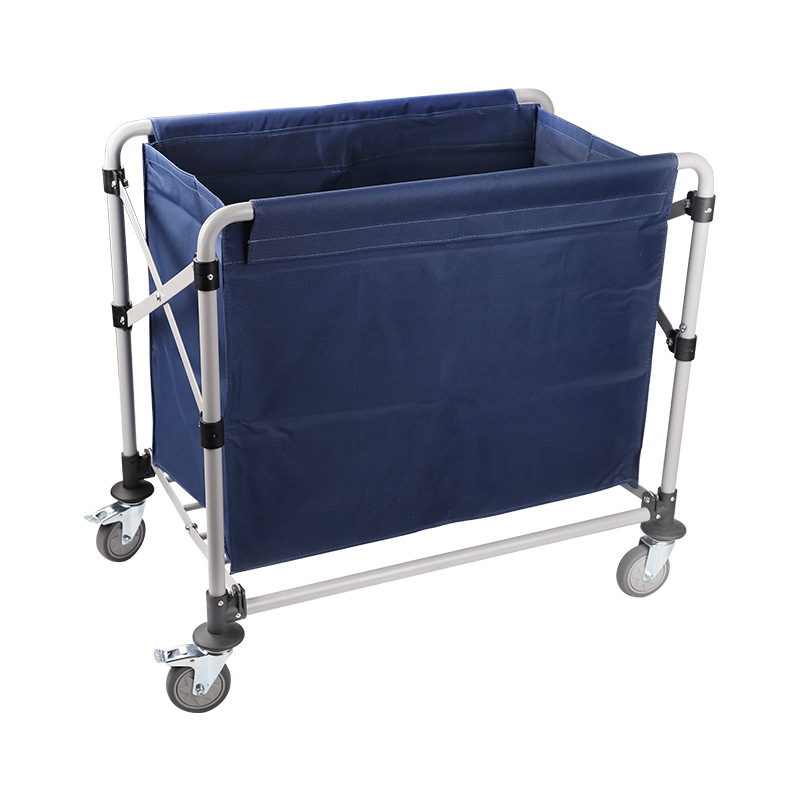 Camión de ropa de hotel plegable de acero inoxidable habitación de hotel clasificación en seco y húmedo empuje manual lavandería servicio de limpieza rueda universal