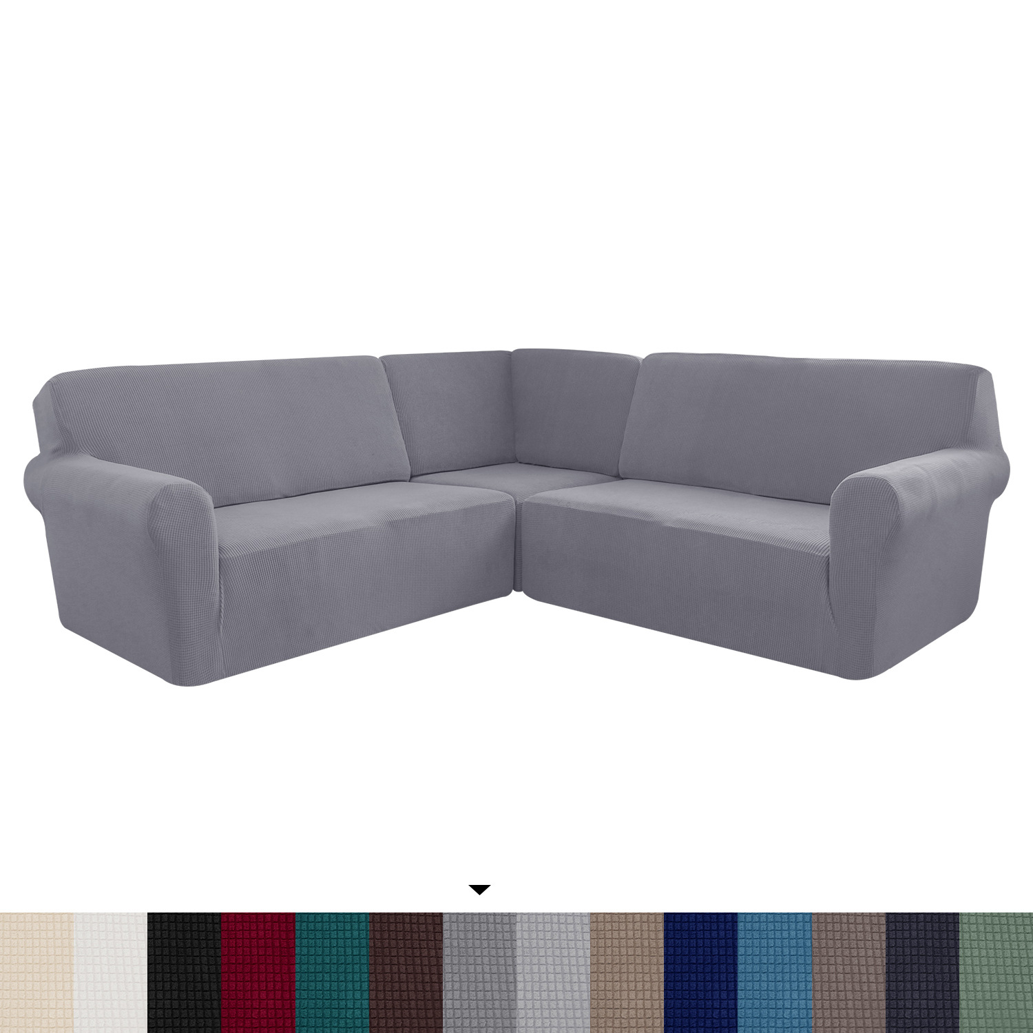 Cross-Border Stretch Pineapple Grid 5-Seater Solid Color Full Coverage Private Seat Party Corner L-Shaped Sofa Cover_voghion.com