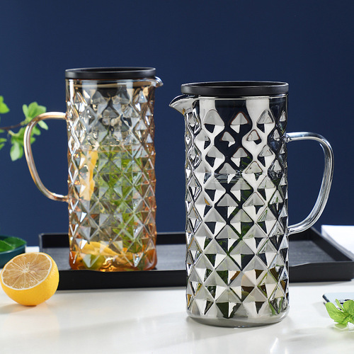 Wholesale Glass Cold Water Pitcher, Large-Capacity Glass Jar with Electroplating, Nordic-Style Juice Pot, Household Cool Water Kettle