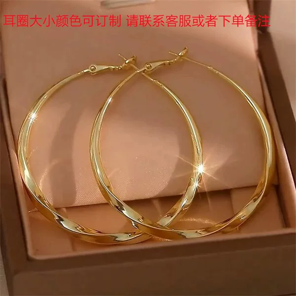 2024 new large circle diamond smooth earring exaggerated unique design does not fade European and American style fashion high sense