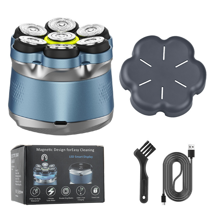 Cross-Border Electric Shaver with Seven Blades, Fully Washable, USB Charging, Magnetic Blade Attachment, Smart Bald Head Shaver Cross-Border Electric Shaver with Seven Blades, Fully Washable, USB Charging, Magnetic Blade Attachment, Smart Bald Head Shaver