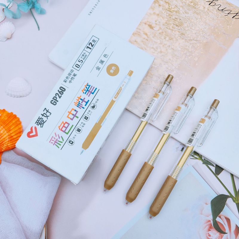 爱好文具新品GP260彩色中性笔 学生标记绘图彩色按动笔按压笔批发|undefined