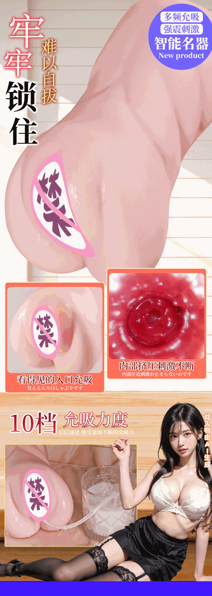 Jiuai Realistic Penis Cup Masturbator for Men, TPE Simulated Vaginal Channel, Manual Suction — detail image 5