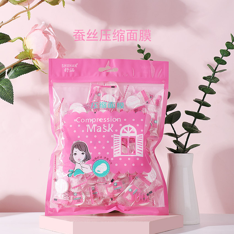 Shuhan シルク圧縮マスク紙使い捨て目に見えない軽量節水美容サロンパーソナル DIY マスクバックル 100 個|undefined