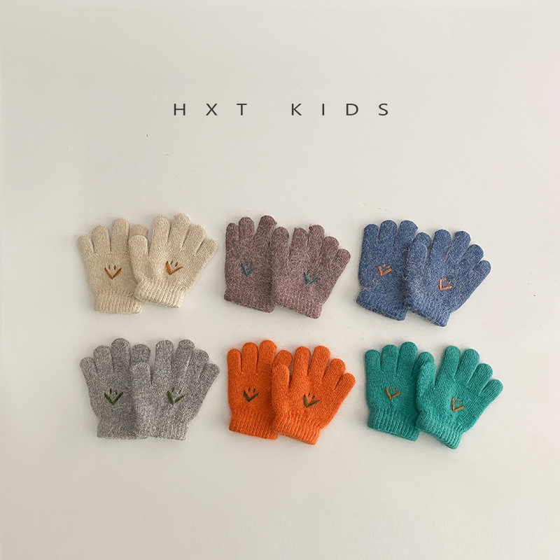 儿童手套冬季男孩女孩小笑脸五指保暖防寒1岁宝宝韩版百搭手套冬2|ms