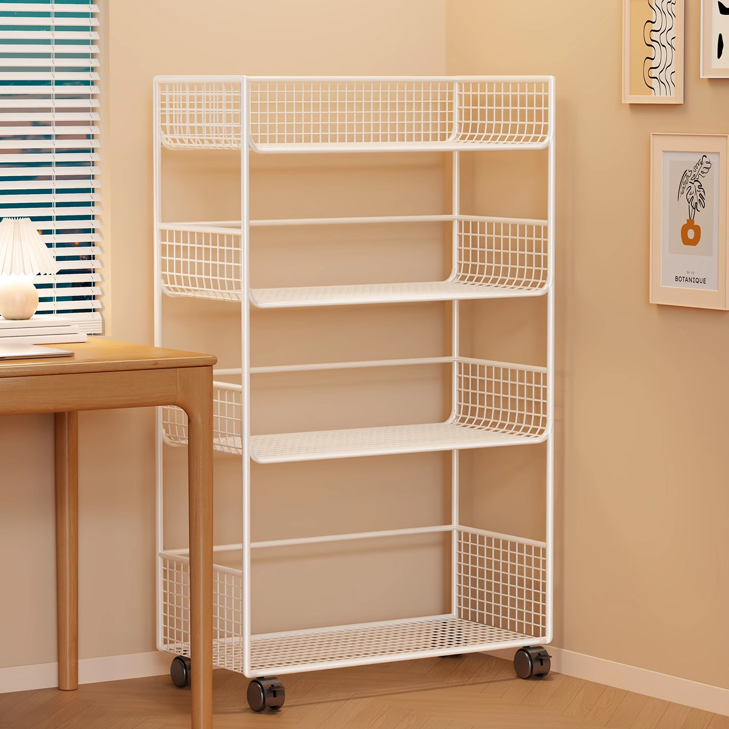 Bookshelf Floor-Standing Storage Rack Multi-Layer Movable Book Storage Shelf with Wheels Small Cart Office Bookcase