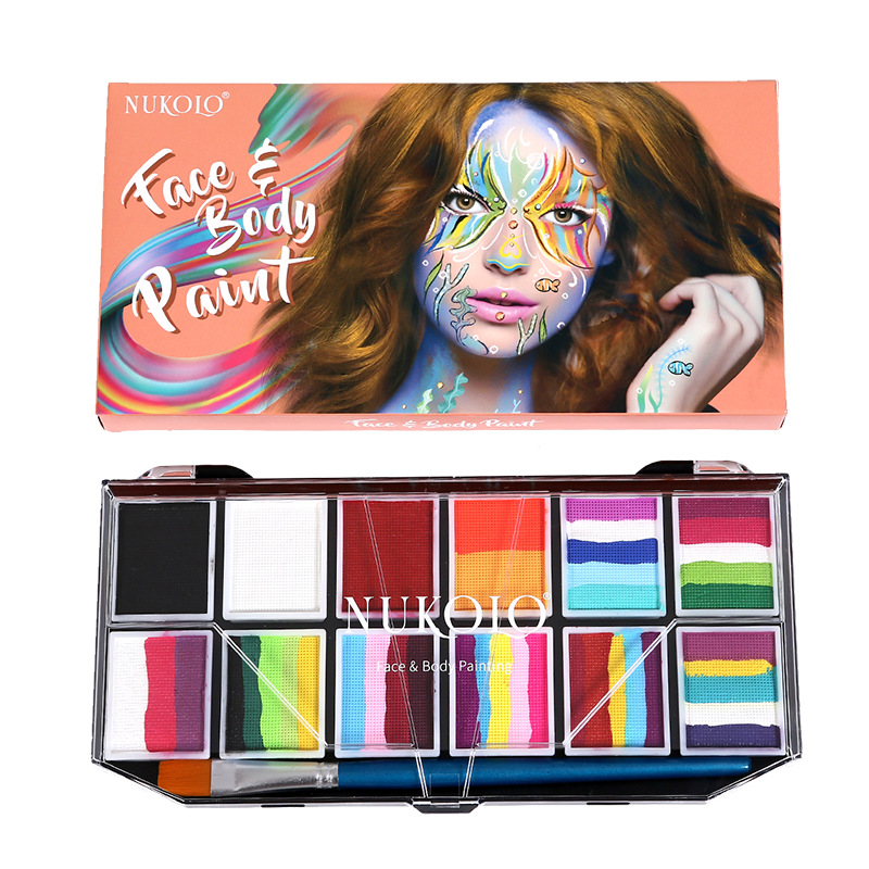Nu Xiaoyu nuevo 12 color arco iris paleta acuarela cuerpo humano pintura pintura pintura de escena crema de maquillaje