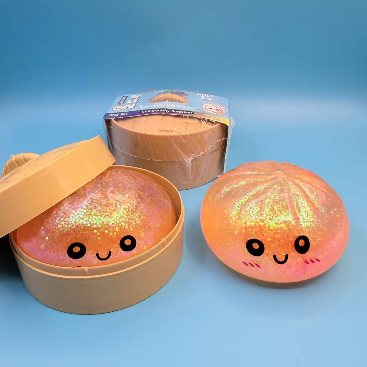 Transfronterizo Glitter Dumpling Squishy con caja extrusión dumpling juguete de descompresión sensorial