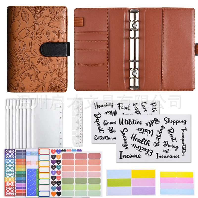 профили embossed macaron binder A6 notebook customized leather shell binder cash budget planning book