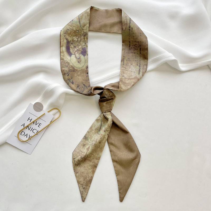 Bufanda larga de seda para mujer 2025 nuevo estilo coreano de alta gama verde verano delgada bufanda de seda lazo para el cabello diadema de bufanda de seda.