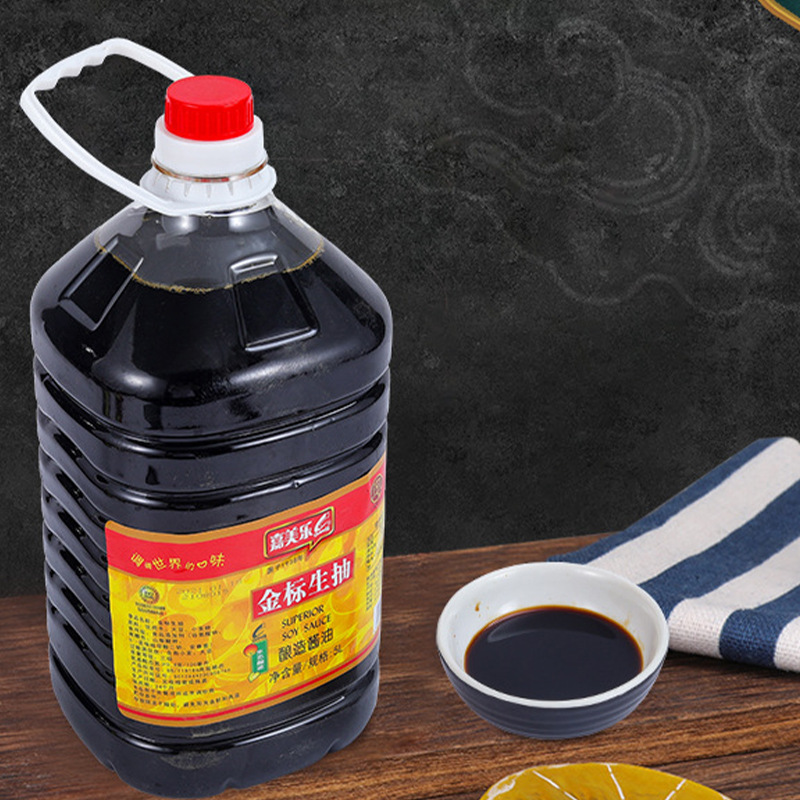 Gold Label Light Soy Sauce 5L Barrel Brewed Soy Sauce Catering Homemade Cold Stir-Fry Fresh Flavor Condiment Manufacturer Wholesale