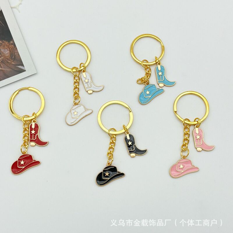 American Western Denim Keychain Cowboy Hat Cowboy Boots Alloy Oil Dropping Car Bag Pendant Pendant Accessories