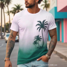 男式T恤时尚日常圆领短袖上衣海滩风格植物3D印花男式休闲服装