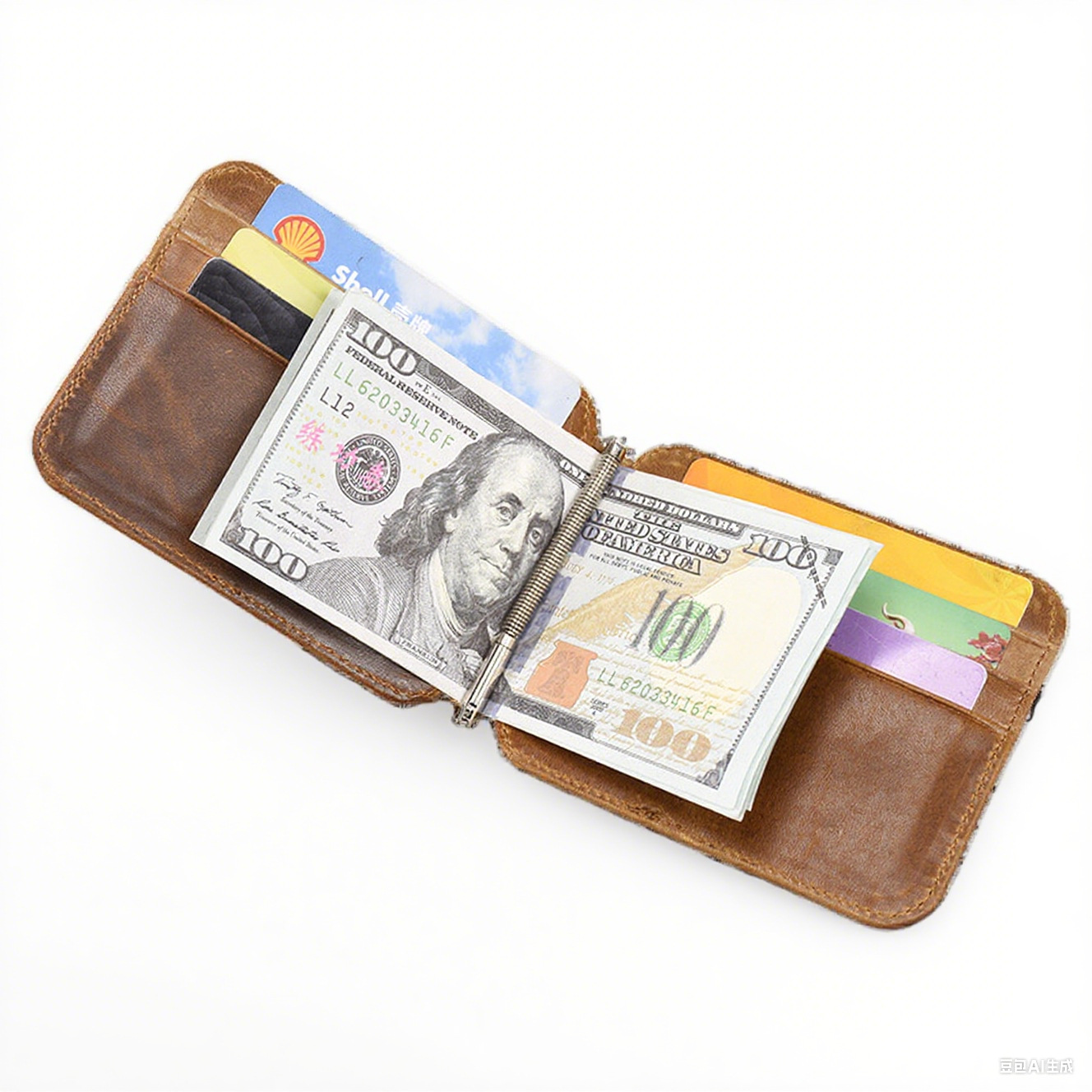 New 2024 Genuine Leather Wallet for Men, Top Layer Retro Oil Wax Leather Card Holder, Metal Dollar Frame, Mini Cowhide Leather