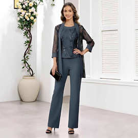 速卖通外贸独立站新款晚礼服妈妈装三件套气质日常时尚女装气质风