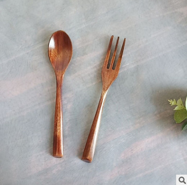 Japanese simple creative triangle handle wooden spoon and fork set fashionable wooden spoon and fork tableware