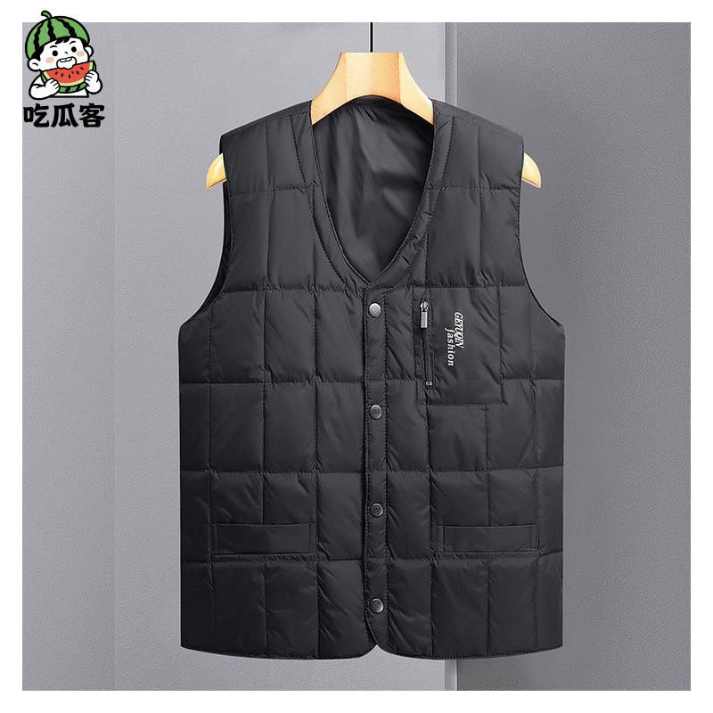 라이브 폭발 가볍고 얇은 다운 조끼 가을 및 겨울 중년 아빠 따뜻한 조끼 재킷의 남성 V-Neck 착용 조끼