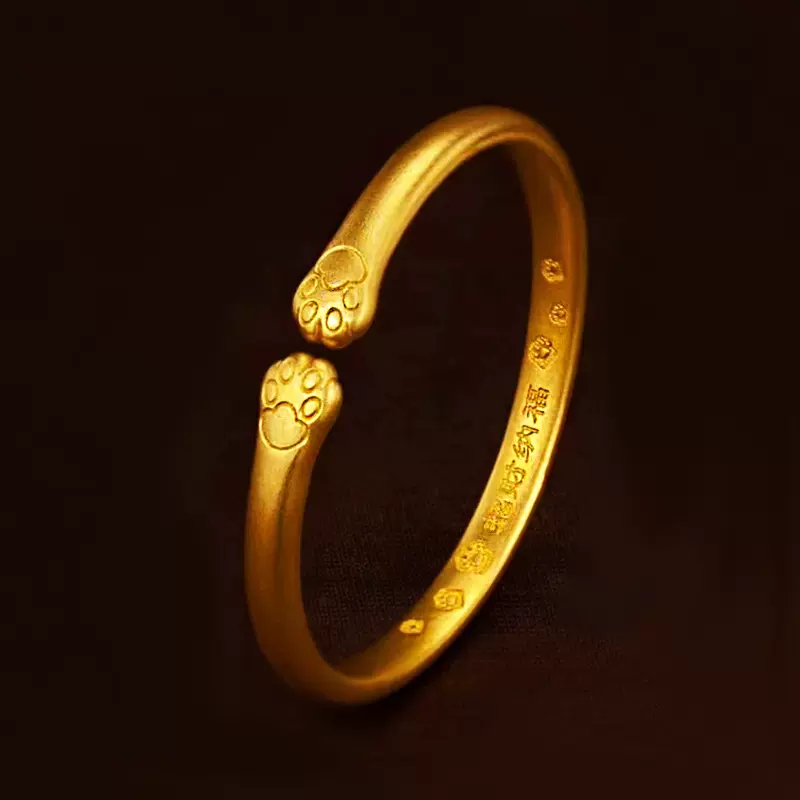 抖音同款古法金小猫咪脚印手镯猫爪镯猫猫萌宠手环开口镯子批发