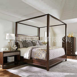 美式乡村实木双人床复古风经典简约四柱床卧室酒店别墅样板房家具