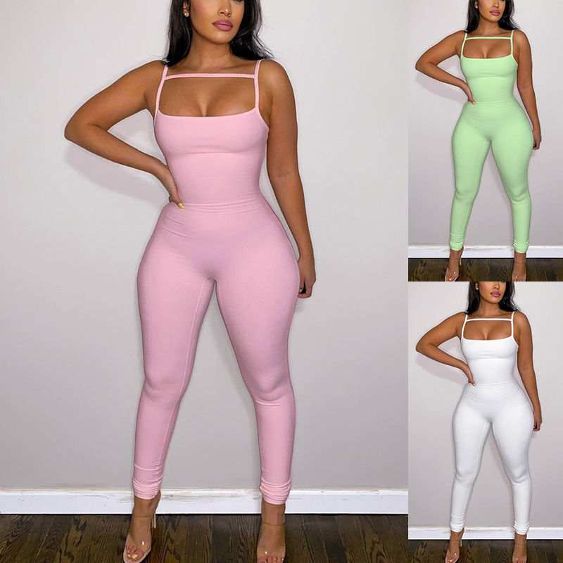 ZL1998 spot cross-border foreign trade independent station women's summer Sexy Slim bottoming pit strap suspender jumpsuit